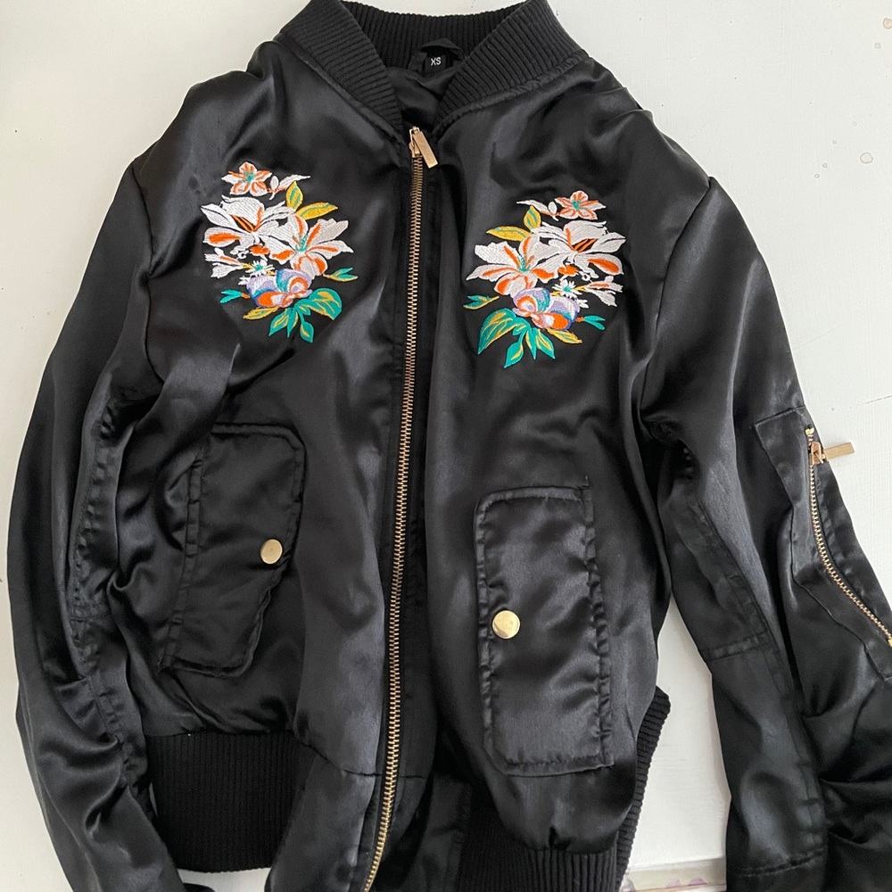 Floral Embroiled silk tracksuit bomber jacket